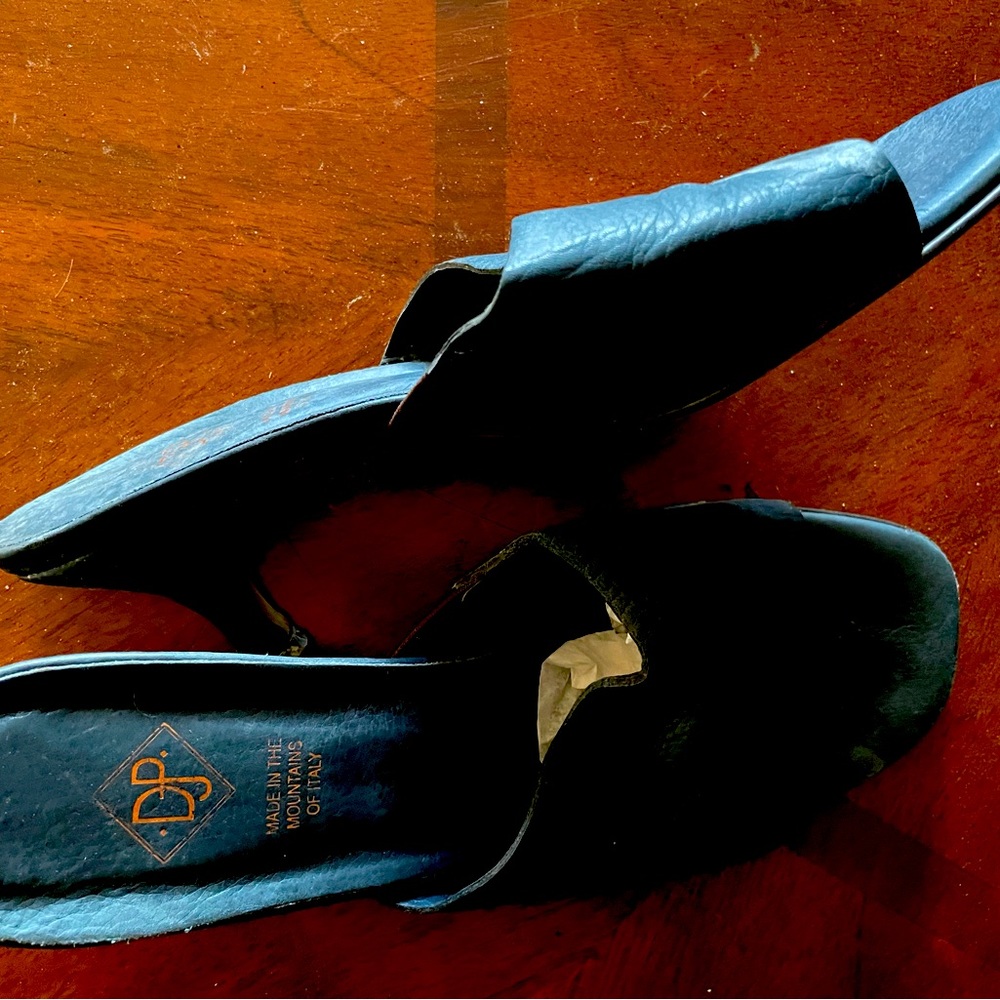 Donald Pliner blue leather heeled slides